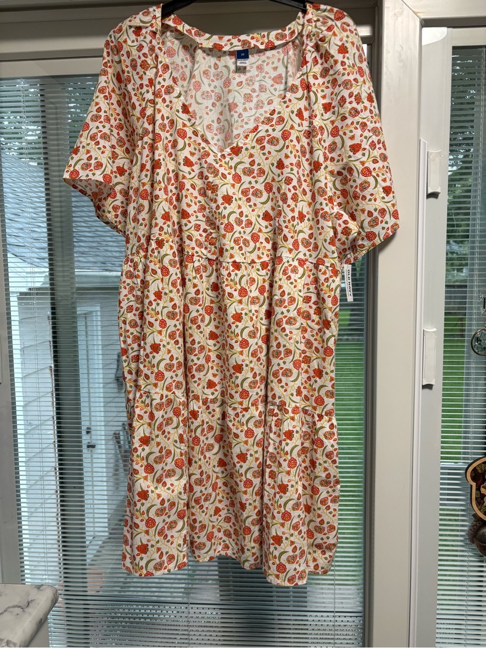Old Navy Cream Dress with Orange & Green Floral Print